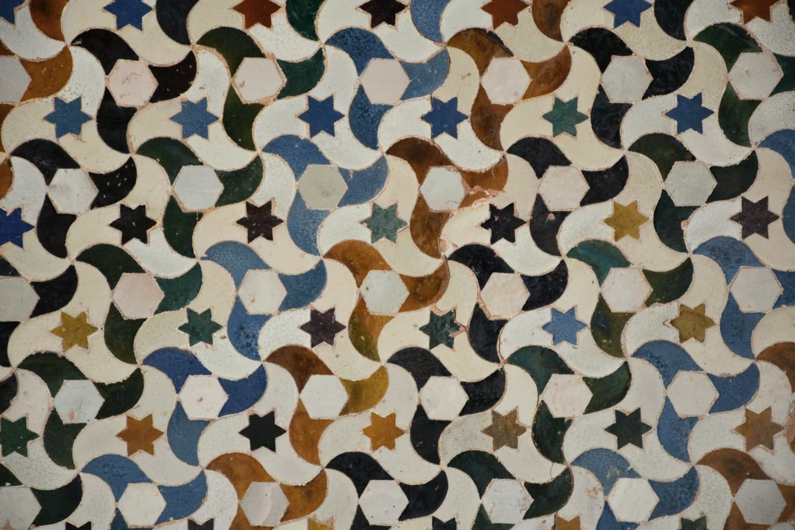 Detail of zellige with star and crescent patterns